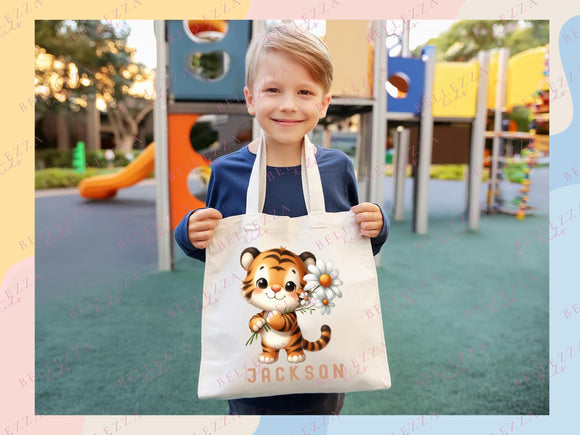 Personalized Name Tote Bag Animal Gift Daycare Diaper Bag Custom Name Tote Customized Name Back to School Bag for Kids Bag Kindergarten
