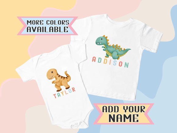 Custom Kids' T-Shirt Infant Bodysuit New Born Gift Personalized Name Kids Gift Dinosaur Shirt Toddler Tshirt Customized Gift for Boys 033