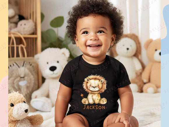 Custom Kids T-Shirt Infant Bodysuit New Born Gift Personalized Name Kids Gift Plush Animal Shirt Toddler Tshirt Customized Gift for Boys 053
