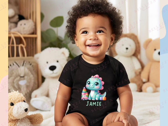 Custom Kids' T-Shirt Infant Bodysuit New Born Gift Personalized Name Kids Gift Dinosaur Shirt Toddler Tshirt Customized Gift for Boys 066