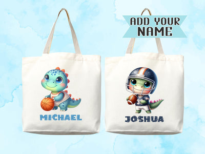 Dinosaur Personalized Name Tote Bag Kids Cute Gift Daycare Diaper Bag Library Custom Name Tote Back to School Bag for Kids Kindergarten