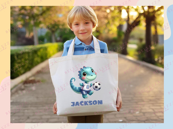Dinosaur Personalized Name Tote Bag Kids Cute Gift Daycare Diaper Bag Library Custom Name Tote Back to School Bag for Kids Kindergarten