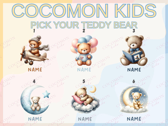 Teddy Bear Personalized Name Tote Bag Kids Cute Gift Daycare Diaper Bag Library Custom Name Tote Back to School Bag for Kids Kindergarten