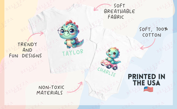 Custom Kids' T-Shirt Infant Bodysuit New Born Gift Personalized Name Kids Gift Dinosaur Shirt Toddler Tshirt Customized Gift for Boys 066