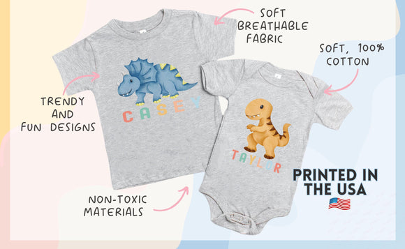Custom Kids' T-Shirt Infant Bodysuit New Born Gift Personalized Name Kids Gift Dinosaur Shirt Toddler Tshirt Customized Gift for Boys 033