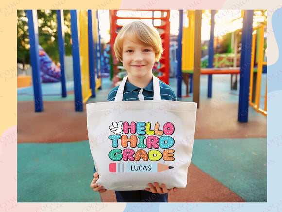 Custom Name Tote Bag Kids Library Bag Book Bag Gift for Kids Daycare Diaper Bag Personalized Name Back to School Bag for Kids Kindergarten