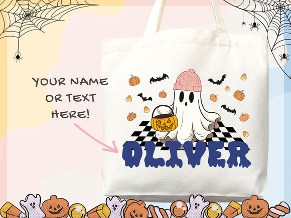 Personalized Halloween Tote Bag Custom Name Tote Kids Trick or Treat Halloween Gift Bag Goodie Bag Spooky Halloween Party Favor Gift