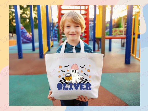 Personalized Halloween Tote Bag Custom Name Tote Kids Trick or Treat Halloween Gift Bag Goodie Bag Spooky Halloween Party Favor Gift