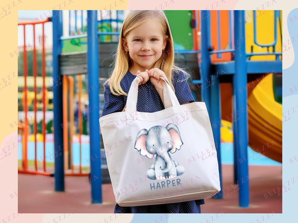 Custom Name Tote Bag Kids Safari Animal Gift Daycare Diaper Bag Custom Name Tote Personalized Name Back to School Bag for Kids Kindergarten