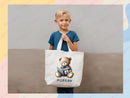 Teddy Bear Personalized Name Tote Bag Kids Cute Gift Daycare Diaper Bag Library Custom Name Tote Back to School Bag for Kids Kindergarten