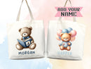 Teddy Bear Personalized Name Tote Bag Kids Cute Gift Daycare Diaper Bag Library Custom Name Tote Back to School Bag for Kids Kindergarten