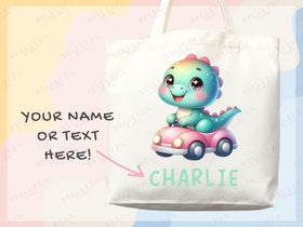 Dinosaur Personalized Name Tote Bag Kids Cute Gift Daycare Diaper Bag Library Custom Name Tote Back to School Bag for Kids Kindergarten