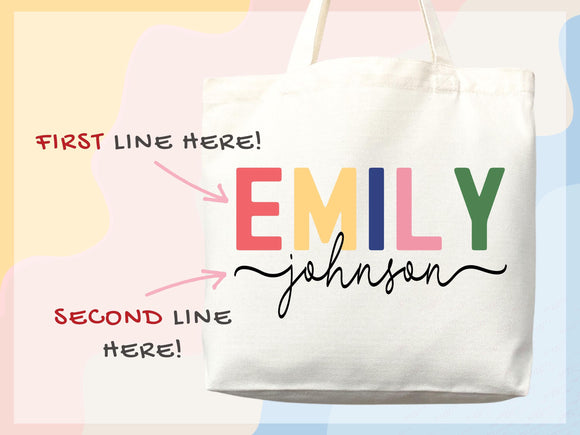 Personalized Name Tote Bag Custom Name Tote Bag Custom Tote Shopper Womens Bag Customized Name Gift For Her Kids Bag School Bag For Kids
