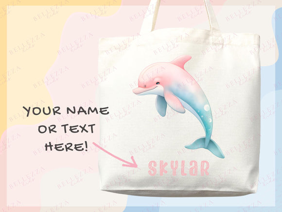Custom Name Tote Bag Kids Sea life Shark Dolphin Turtle Gift Daycare Diaper Bag Personalized Name Back to School Bag for Kids Kindergarten