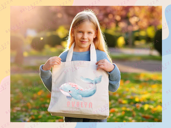 Custom Name Tote Bag Kids Sea life Shark Dolphin Turtle Gift Daycare Diaper Bag Personalized Name Back to School Bag for Kids Kindergarten