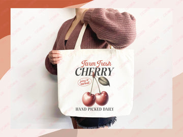 Cherry Canvas Tote Bag Farmers Market Tote Bag Gift Tote Shopper Bag Everyday Tote Eco Friendly Bag Tote Reusable Grocery Bag Cute Bag