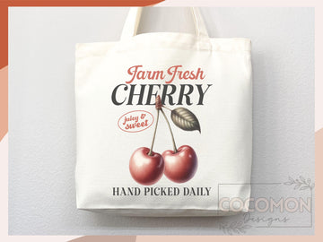 Cherry Canvas Tote Bag Farmers Market Tote Bag Gift Tote Shopper Bag Everyday Tote Eco Friendly Bag Tote Reusable Grocery Bag Cute Bag