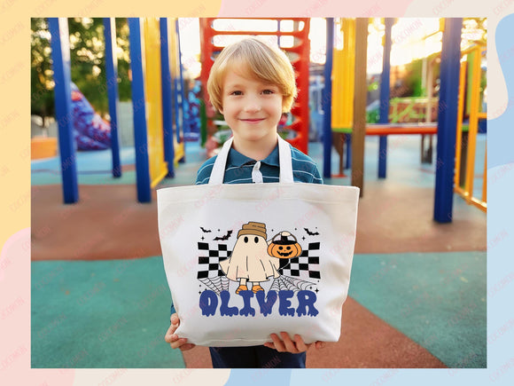 Personalized Halloween Tote Bag Custom Name Tote Kids Trick or Treat Halloween Gift Bag Goodie Bag Spooky Halloween Party Favor Gift