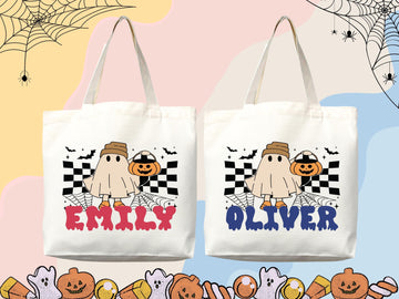 Personalized Halloween Tote Bag Custom Name Tote Kids Trick or Treat Halloween Gift Bag Goodie Bag Spooky Halloween Party Favor Gift