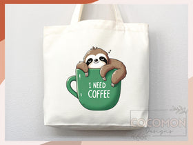Sloth Tote Bag — Coffee Lover Gift (017)