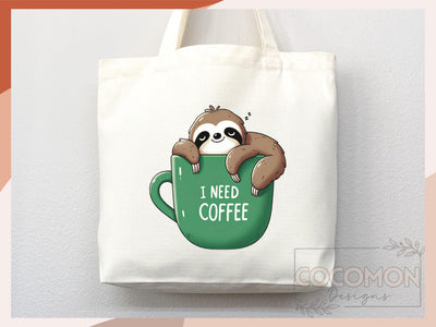 Sloth Tote Bag — Coffee Lover Gift (017)