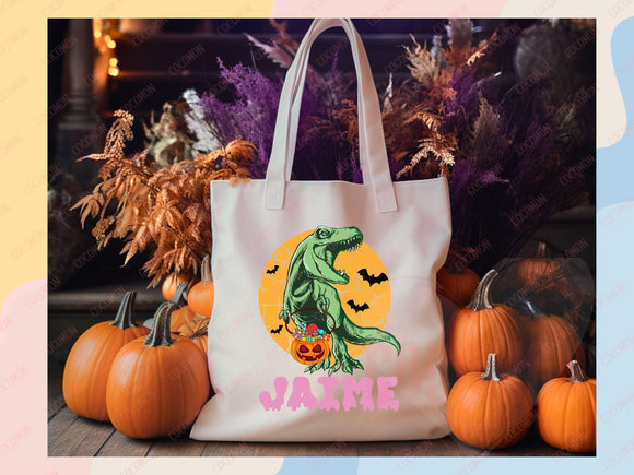 Personalized Halloween Tote Bag Custom Name Tote Kids Trick or Treat Halloween Gift Bag Goodie Bag Spooky Halloween Party Favor Gift