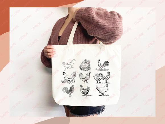 Chicken Canvas Tote Bag Funny Chicken Lover Gift Tote Bag Everyday Tote Eco Friendly Campus Tote Reusable Grocery Bag Cute Bag Aesthetic Bag