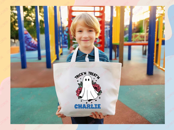 Personalized Halloween Tote Bag Custom Name Tote Kids Trick or Treat Halloween Gift Bag Goodie Bag Spooky Halloween Party Favor Gift Tote