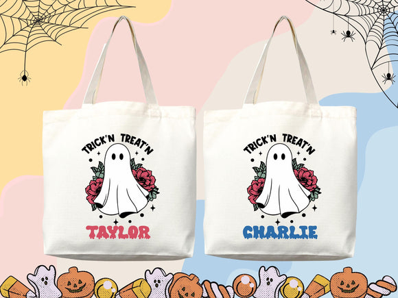Personalized Halloween Tote Bag Custom Name Tote Kids Trick or Treat Halloween Gift Bag Goodie Bag Spooky Halloween Party Favor Gift Tote