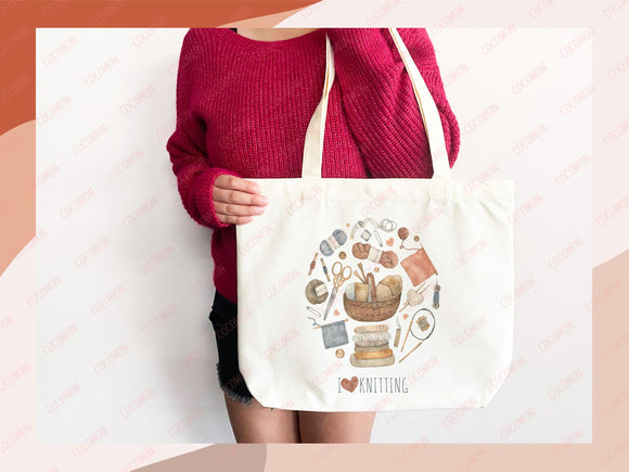 Knitting Lover Canvas Tote Bag Funny Knitting Bag Knit Everyday Tote Eco Friendly Gift Tote Shopper Reusable Grocery Bag Cute Aesthetic Bag