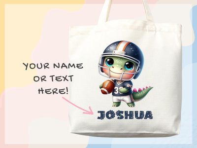Dinosaur Personalized Name Tote Bag Kids Cute Gift Daycare Diaper Bag Library Custom Name Tote Back to School Bag for Kids Kindergarten