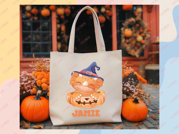 Personalized Halloween Tote Bag Custom Name Tote Kids Trick or Treat Halloween Gift Bag Goodie Bag Spooky Halloween Party Favor Gift Tote