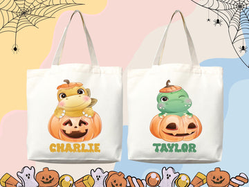 Personalized Halloween Tote Bag Custom Name Tote Kids Trick or Treat Halloween Gift Bag Goodie Bag Spooky Halloween Party Favor Gift Tote