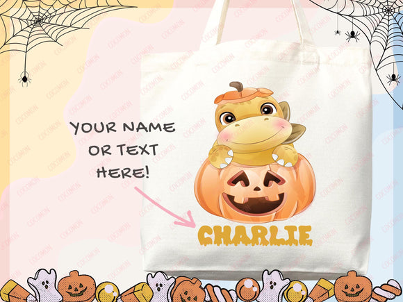 Personalized Halloween Tote Bag Custom Name Tote Kids Trick or Treat Halloween Gift Bag Goodie Bag Spooky Halloween Party Favor Gift Tote
