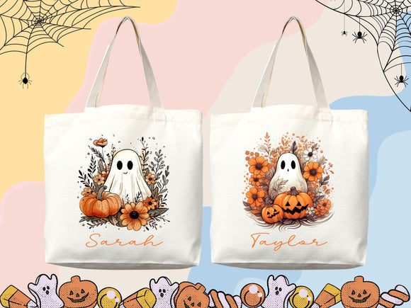 Personalized Halloween Tote Bag Custom Name Tote Kids Trick or Treat Halloween Gift Bag Goodie Bag Spooky Halloween Party Favor Gift Tote