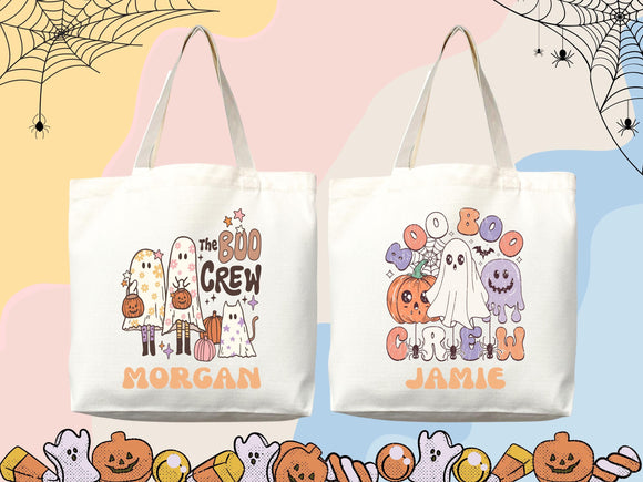 Personalized Halloween Tote Bag Custom Name Tote Kids Trick or Treat Halloween Gift Bag Goodie Bag Spooky Halloween Party Favor Gift Tote