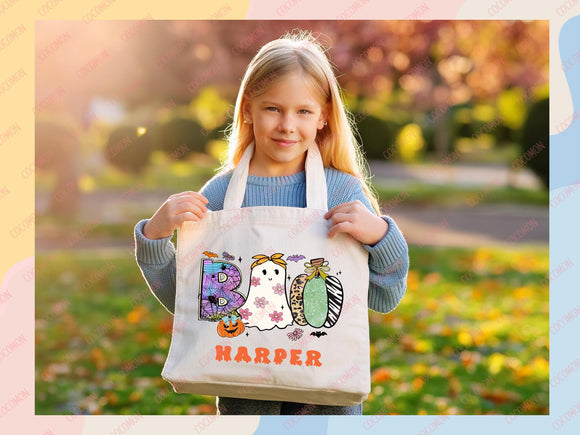 Personalized Halloween Tote Bag Custom Name Tote Kids Trick or Treat Halloween Gift Bag Goodie Bag Spooky Halloween Party Favor Gift Tote