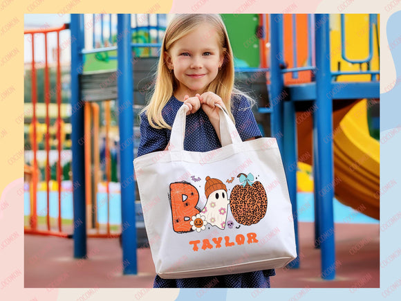 Personalized Halloween Tote Bag Custom Name Tote Kids Trick or Treat Halloween Gift Bag Goodie Bag Spooky Halloween Party Favor Gift Tote