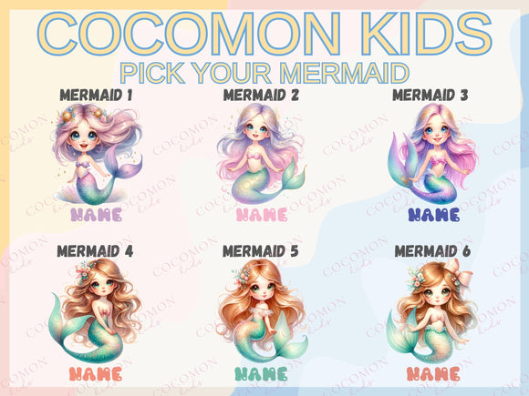 Mermaid Personalized Name Tote Bag Kids Mermaid Gift Daycare Diaper Bag Library Custom Name Tote Back to School Bag for Kids Kindergarten