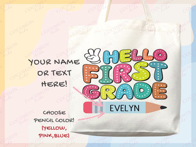 Custom Name Tote Bag Kids Library Bag Book Bag Gift for Kids Daycare Diaper Bag Personalized Name Back to School Bag for Kids Kindergarten