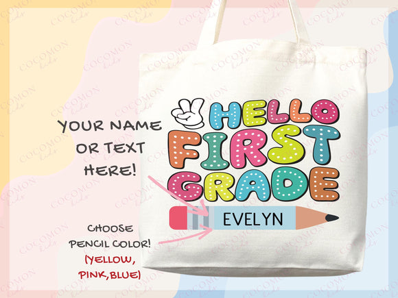 Custom Name Tote Bag Kids Library Bag Book Bag Gift for Kids Daycare Diaper Bag Personalized Name Back to School Bag for Kids Kindergarten