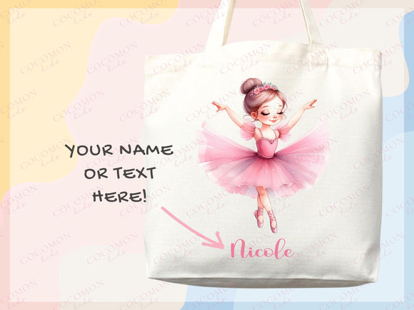 Personalized Name Tote Bag Ballerina Ballet Gift Daycare Diaper Bag Custom Tote Customized Name Back to School Bag for Kids Bag Kindergarten