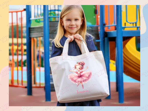 Personalized Name Tote Bag Ballerina Ballet Gift Daycare Diaper Bag Custom Tote Customized Name Back to School Bag for Kids Bag Kindergarten