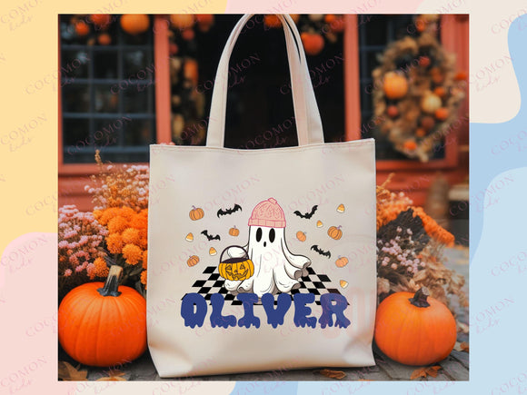 Personalized Halloween Tote Bag Custom Name Tote Kids Trick or Treat Halloween Gift Bag Goodie Bag Spooky Halloween Party Favor Gift
