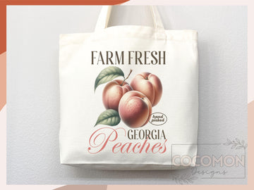 Peaches Canvas Tote Bag Farmers Market Tote Bag Gift Tote Shopper Bag Everyday Tote Eco Friendly Tote Reusable Grocery Bag Cute Summer Bag