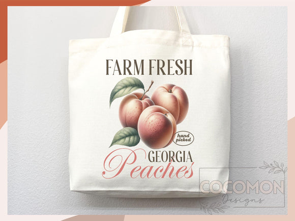 Peaches Canvas Tote Bag Farmers Market Tote Bag Gift Tote Shopper Bag Everyday Tote Eco Friendly Tote Reusable Grocery Bag Cute Summer Bag