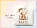 Teddy Bear Personalized Name Tote Bag Kids Cute Gift Daycare Diaper Bag Library Custom Name Tote Back to School Bag for Kids Kindergarten