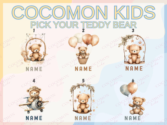 Teddy Bear Personalized Name Tote Bag Kids Cute Gift Daycare Diaper Bag Library Custom Name Tote Back to School Bag for Kids Kindergarten