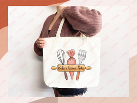 Baking Lover Canvas Tote Bag Funny Baker Gift Tote Bag Everyday Tote Eco Friendly Gift Tote Shopper Reusable Grocery Bag Cute Aesthetic Bag
