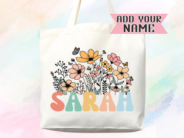 Customized Name Tote Bag Floral Tote Bag Personalized Name Bag Custom Name Tote Bag Custom Gift Bridesmaids Bag Gift Tote Shopper Women Bag